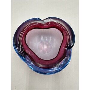 Vtg Murano Seguso Cranberry Blue Sommerso MCM Italian Glass Bowl Ashtray